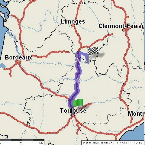 Zugfahrt: erst nach Toulouse in den Süden, dann wieder nördlich. Ganz schön umständlich!